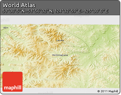 Physical 3D Map of the Area around 51° 43' 18" N, 125° 1' 30" E