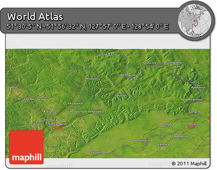 Satellite 3D Map of the Area around 51° 43' 18" N, 128° 25' 30" E
