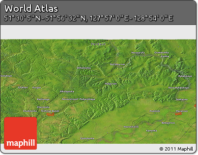 Satellite 3D Map of the Area around 51° 43' 18" N, 128° 25' 30" E