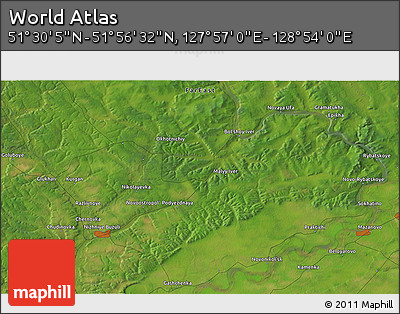 Satellite 3D Map of the Area around 51° 43' 18" N, 128° 25' 30" E