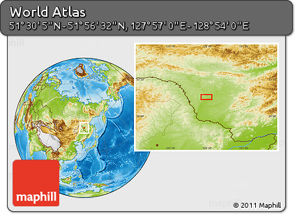 Physical Location Map of the Area around 51° 43' 18" N, 128° 25' 30" E