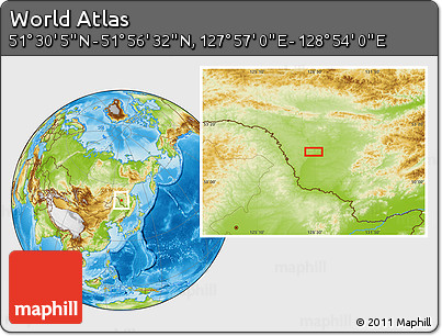 Physical Location Map of the Area around 51° 43' 18" N, 128° 25' 30" E