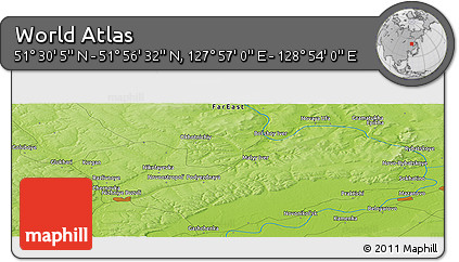 Physical Panoramic Map of the Area around 51° 43' 18" N, 128° 25' 30" E