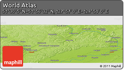 Physical Panoramic Map of the Area around 51° 43' 18" N, 128° 25' 30" E