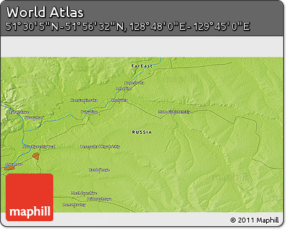 Physical 3D Map of the Area around 51° 43' 18" N, 129° 16' 30" E