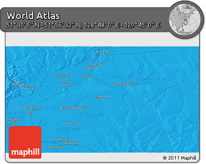 Political 3D Map of the Area around 51° 43' 18" N, 129° 16' 30" E
