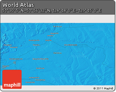Political 3D Map of the Area around 51° 43' 18" N, 129° 16' 30" E