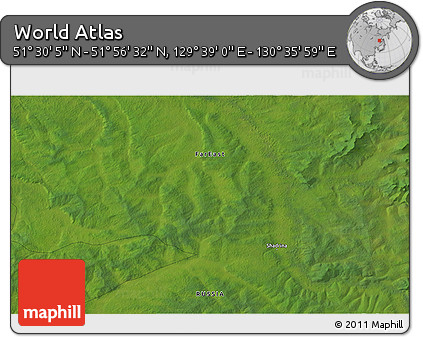 Satellite 3D Map of the Area around 51° 43' 18" N, 130° 7' 30" E