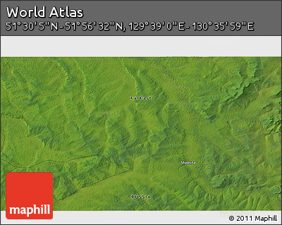 Satellite 3D Map of the Area around 51° 43' 18" N, 130° 7' 30" E