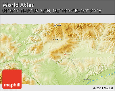 Physical 3D Map of the Area around 51° 43' 18" N, 132° 40' 30" E