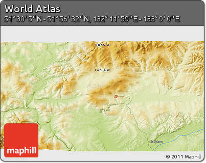 Physical 3D Map of the Area around 51° 43' 18" N, 132° 40' 30" E