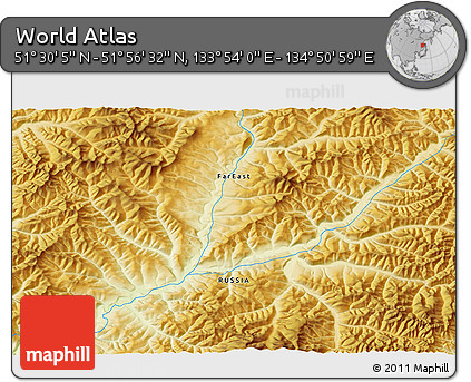 Physical 3D Map of the Area around 51° 43' 18" N, 134° 22' 30" E