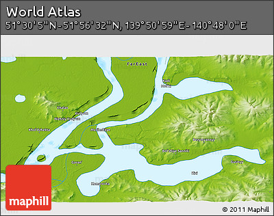 Physical 3D Map of the Area around 51° 43' 18" N, 140° 19' 29" E