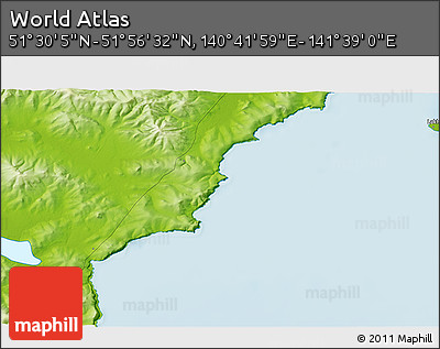 Physical 3D Map of the Area around 51° 43' 18" N, 141° 10' 30" E
