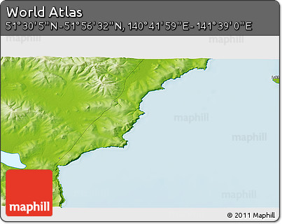 Physical 3D Map of the Area around 51° 43' 18" N, 141° 10' 30" E