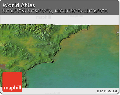 Satellite 3D Map of the Area around 51° 43' 18" N, 141° 10' 30" E