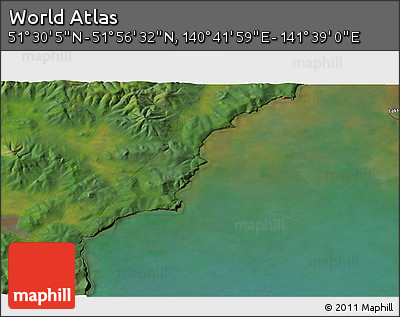 Satellite 3D Map of the Area around 51° 43' 18" N, 141° 10' 30" E