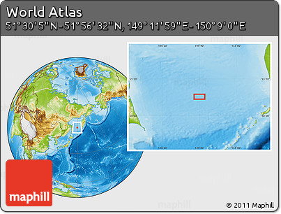 Physical Location Map of the Area around 51° 43' 18" N, 149° 40' 30" E