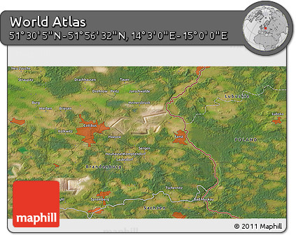 Satellite 3D Map of the Area around 51° 43' 18" N, 14° 31' 30" E