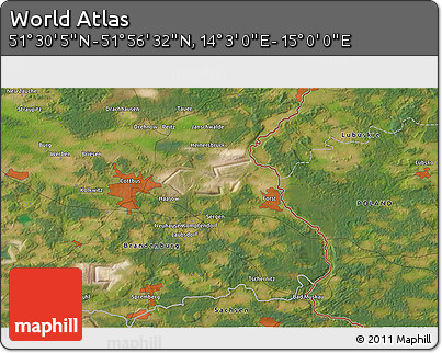 Satellite 3D Map of the Area around 51° 43' 18" N, 14° 31' 30" E