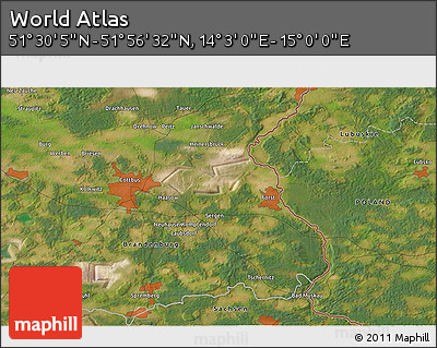 Satellite 3D Map of the Area around 51° 43' 18" N, 14° 31' 30" E