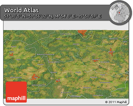 Satellite 3D Map of the Area around 51° 43' 18" N, 15° 22' 30" E