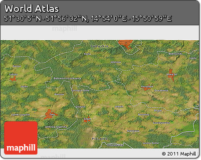 Satellite 3D Map of the Area around 51° 43' 18" N, 15° 22' 30" E