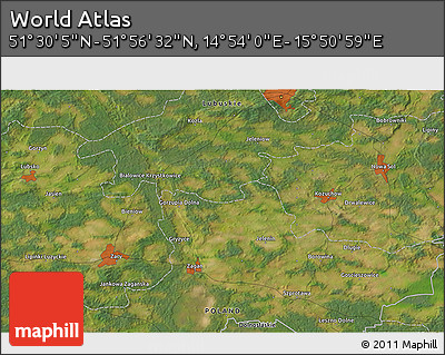Satellite 3D Map of the Area around 51° 43' 18" N, 15° 22' 30" E