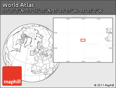 Blank Location Map of the Area around 51° 43' 18" N, 15° 13' 29" W