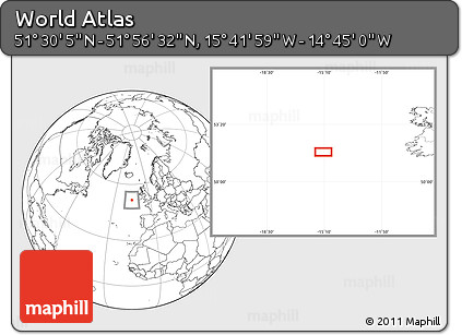 Blank Location Map of the Area around 51° 43' 18" N, 15° 13' 29" W