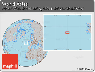 Gray Location Map of the Area around 51° 43' 18" N, 15° 13' 29" W