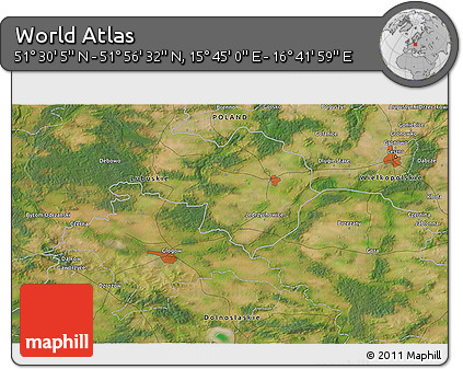 Satellite 3D Map of the Area around 51° 43' 18" N, 16° 13' 30" E