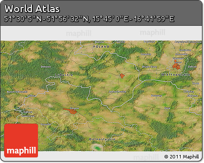 Satellite 3D Map of the Area around 51° 43' 18" N, 16° 13' 30" E