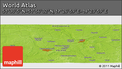 Physical Panoramic Map of the Area around 51° 43' 18" N, 17° 55' 29" E