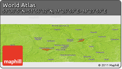 Physical Panoramic Map of the Area around 51° 43' 18" N, 17° 55' 29" E