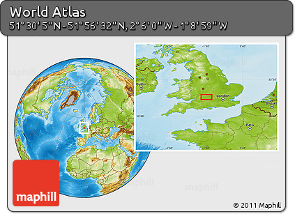 Physical Location Map of the Area around 51° 43' 18" N, 1° 37' 30" W