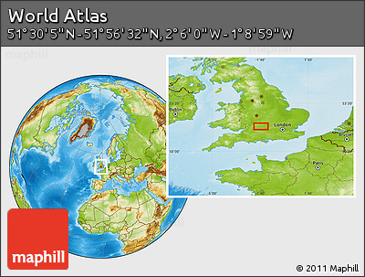 Physical Location Map of the Area around 51° 43' 18" N, 1° 37' 30" W
