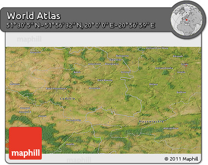 Satellite 3D Map of the Area around 51° 43' 18" N, 20° 28' 30" E