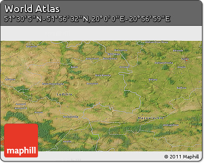 Satellite 3D Map of the Area around 51° 43' 18" N, 20° 28' 30" E