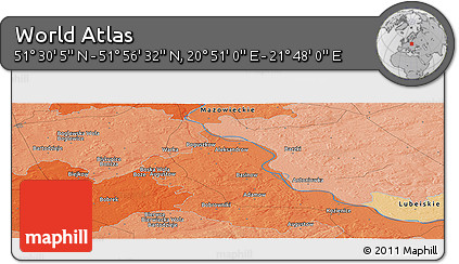 Political Panoramic Map of the Area around 51° 43' 18" N, 21° 19' 30" E