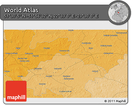 Political 3D Map of the Area around 51° 43' 18" N, 23° 1' 29" E