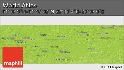 Physical Panoramic Map of the Area around 51° 43' 18" N, 23° 1' 29" E