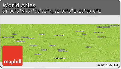 Physical Panoramic Map of the Area around 51° 43' 18" N, 23° 1' 29" E