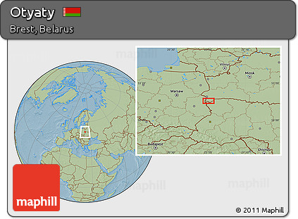 Savanna Style Location Map of Otyaty, hill shading