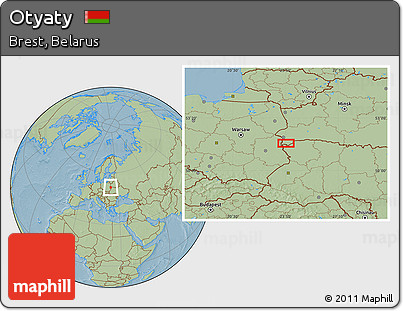 Savanna Style Location Map of Otyaty, hill shading