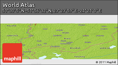 Physical Panoramic Map of the Area around 51° 43' 18" N, 23° 52' 30" E