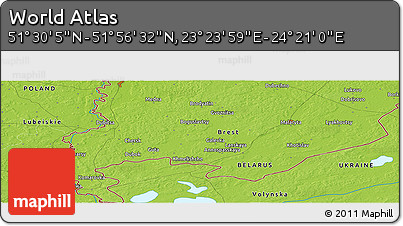 Physical Panoramic Map of the Area around 51° 43' 18" N, 23° 52' 30" E