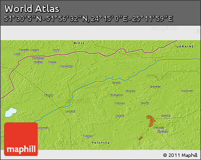 Physical 3D Map of the Area around 51° 43' 18" N, 24° 43' 30" E