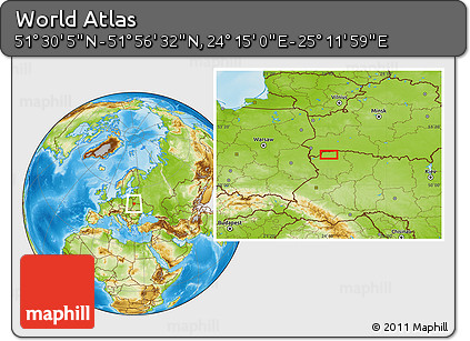 Physical Location Map of the Area around 51° 43' 18" N, 24° 43' 30" E