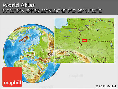 Physical Location Map of the Area around 51° 43' 18" N, 24° 43' 30" E